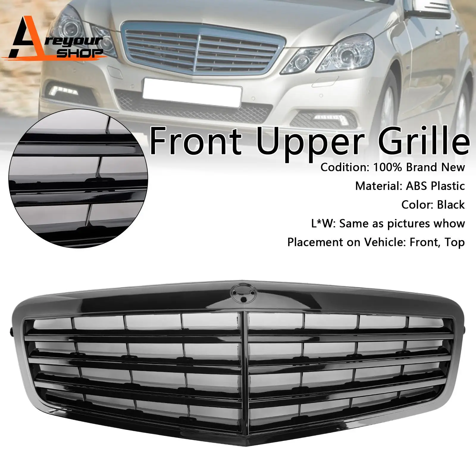 Black Front Grille Grill Fit for Mercedes-Benz E Class W212 E350 E550 2010 2011 2012 2013
