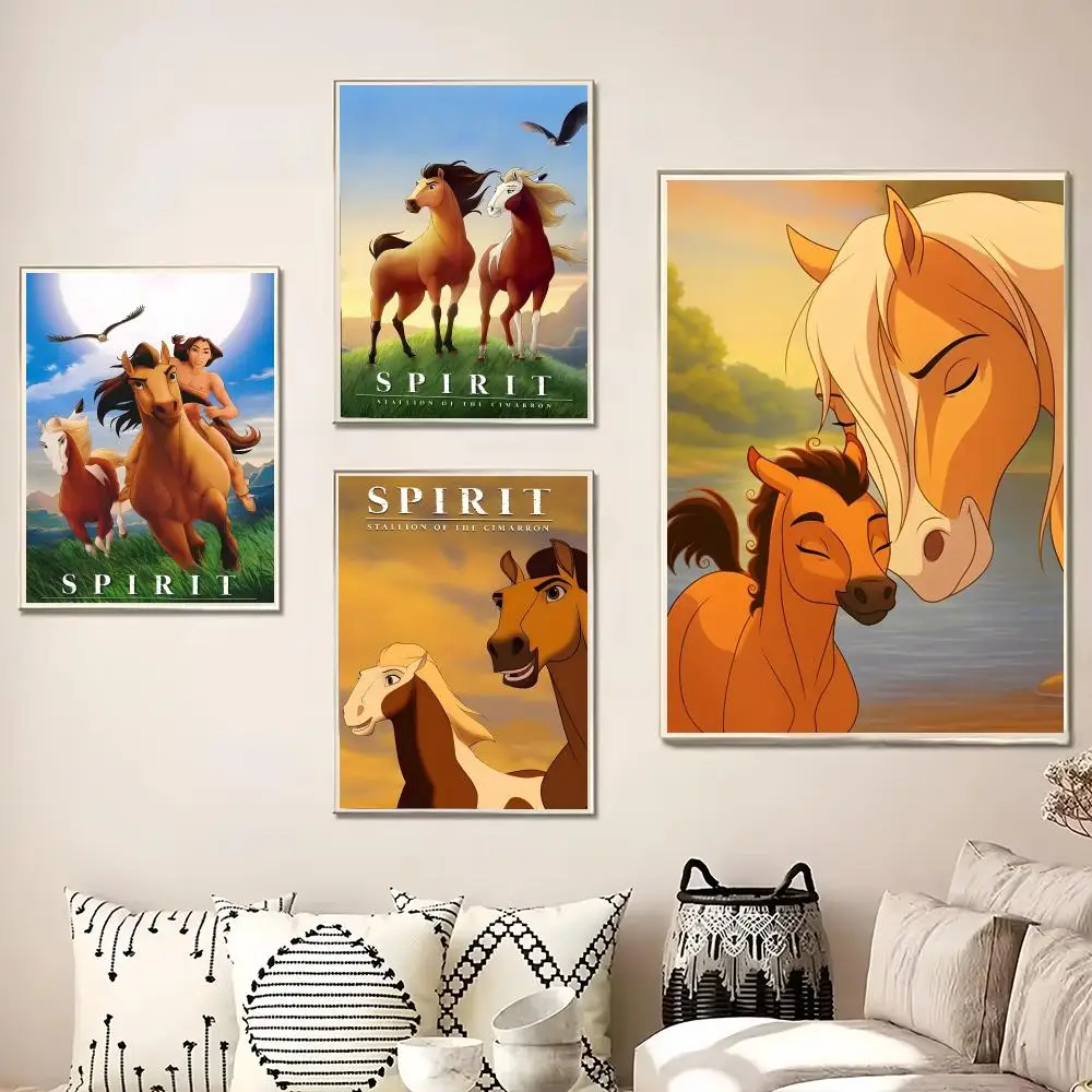 Anime S-Spirit Stallion of the Cimarron Painting Calligraphy Canvas Poster Wall Art for Living Room Bedroom Cafe Decor Gift