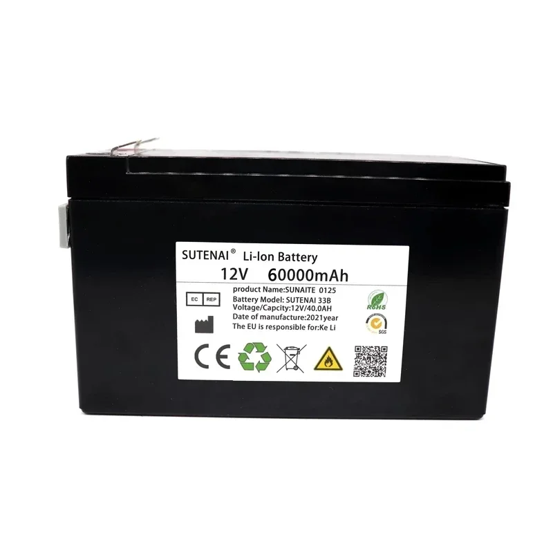 12V 60Ah 18650 li-ion battery pack 60000mAh 12.6V for Sprayer device backup power ups surveillance camera With 20A Balanced BMS