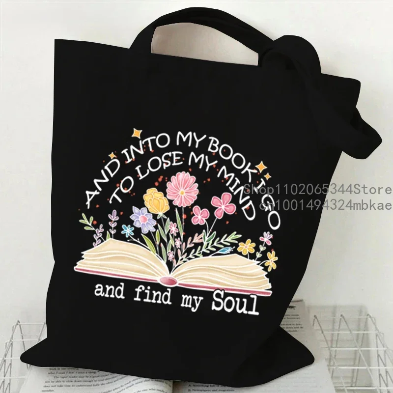 Books and Wildflower Canvas Tote Bag Women Bookworm Shoulder Bags Fashion Flower Trend Book Lovers Shopping Bag Teen Handbags