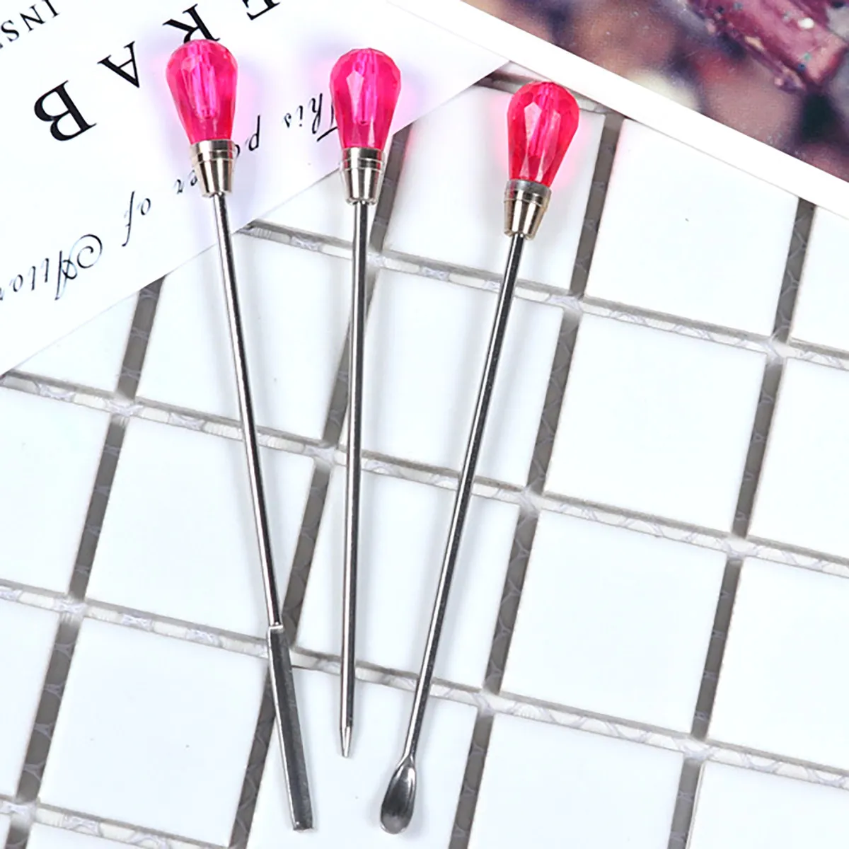 1Set Alloy Silver Gold Plating Crystal Epoxy Uv Glue Jewelry Accessories Digging Powder Spoon Stirring Stick Pricking Bubble