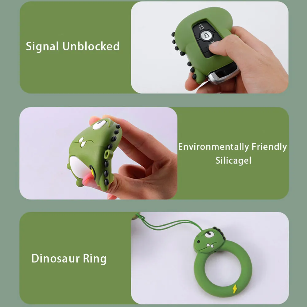 1PC Dinosaur Dragon Car Key Case Cover With Keychain Accessories For Ford Fusion Mondeo Mustang Explorer Edge EcoSport Lincoln