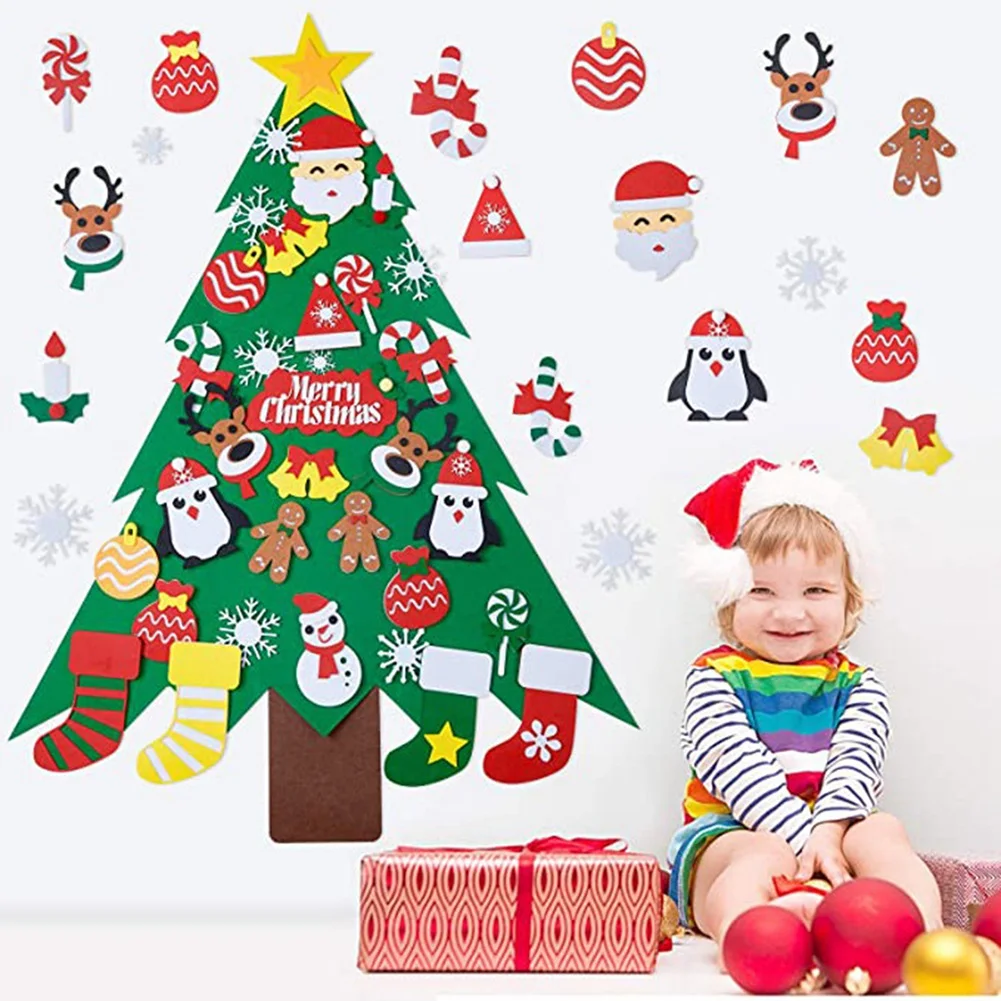 DIY Felt Christmas Tree Kit for Kids with Detachable Ornaments Wall Hanging Home Door Christmas Decoration for Toddlers