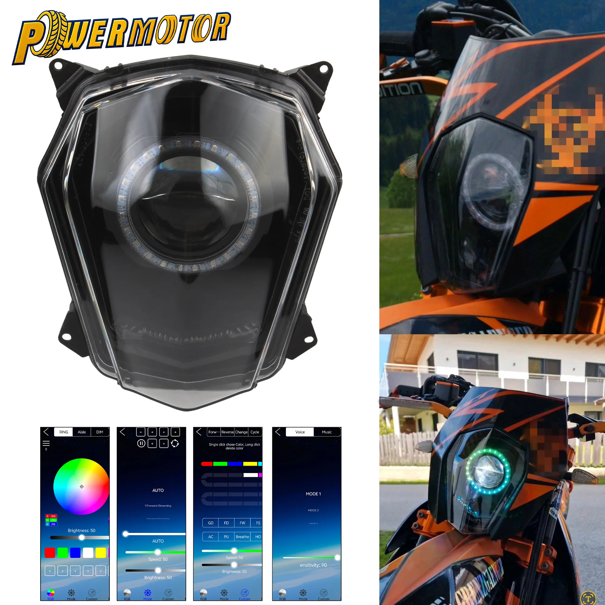 

Motocross LED Headlamp App Control Angel Eye Headlight For KTM 690 SMC 2008-2011 SMCR 2012-2017 Supermoto Motorcycle Accessories