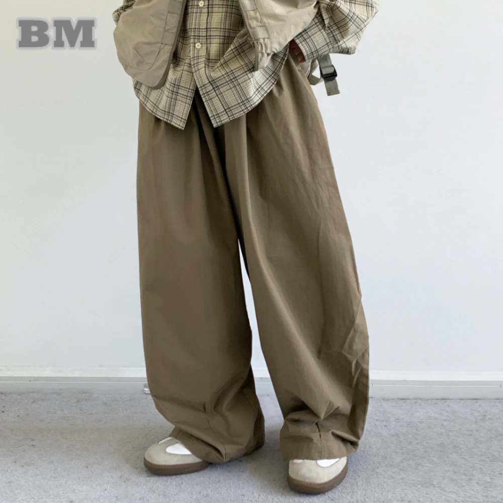 

‌ Японские винтажные брюки-карго унисекс, свободные прямые широкие брюки, корейская повседневная пара, хаки, рабочая одежда, городская уличная мода