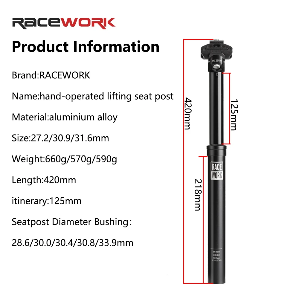 RACEWORK MTB Fahrrad Dropper Sattelstütze 27,2/30,9/31,6mm Hand Hydraulische Höhenverstellbare Straße Mountainbike Sitzrohr – Detail 2
