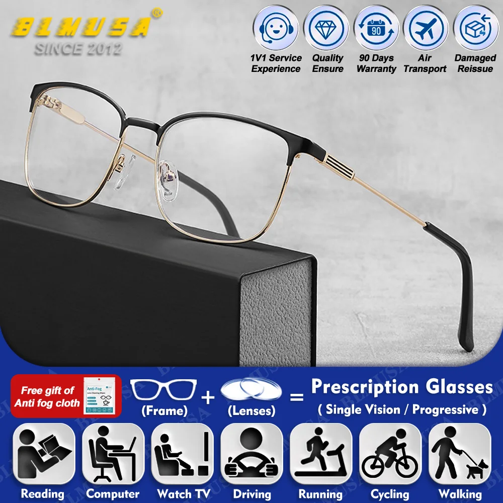 

BLMUSA (L) Currents Men Myopia Hyperopia Prescription Glasses High Quality Anti Blue Ray Multifocal Prescription Reading Eyeware