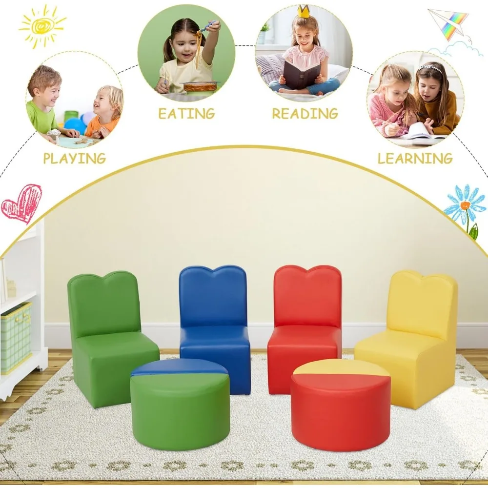 Kids Modular Flexible Seating Set - 8 Pieces Kids Couch, Sectional Sofa Set for Home Preschool, Daycare Furniture