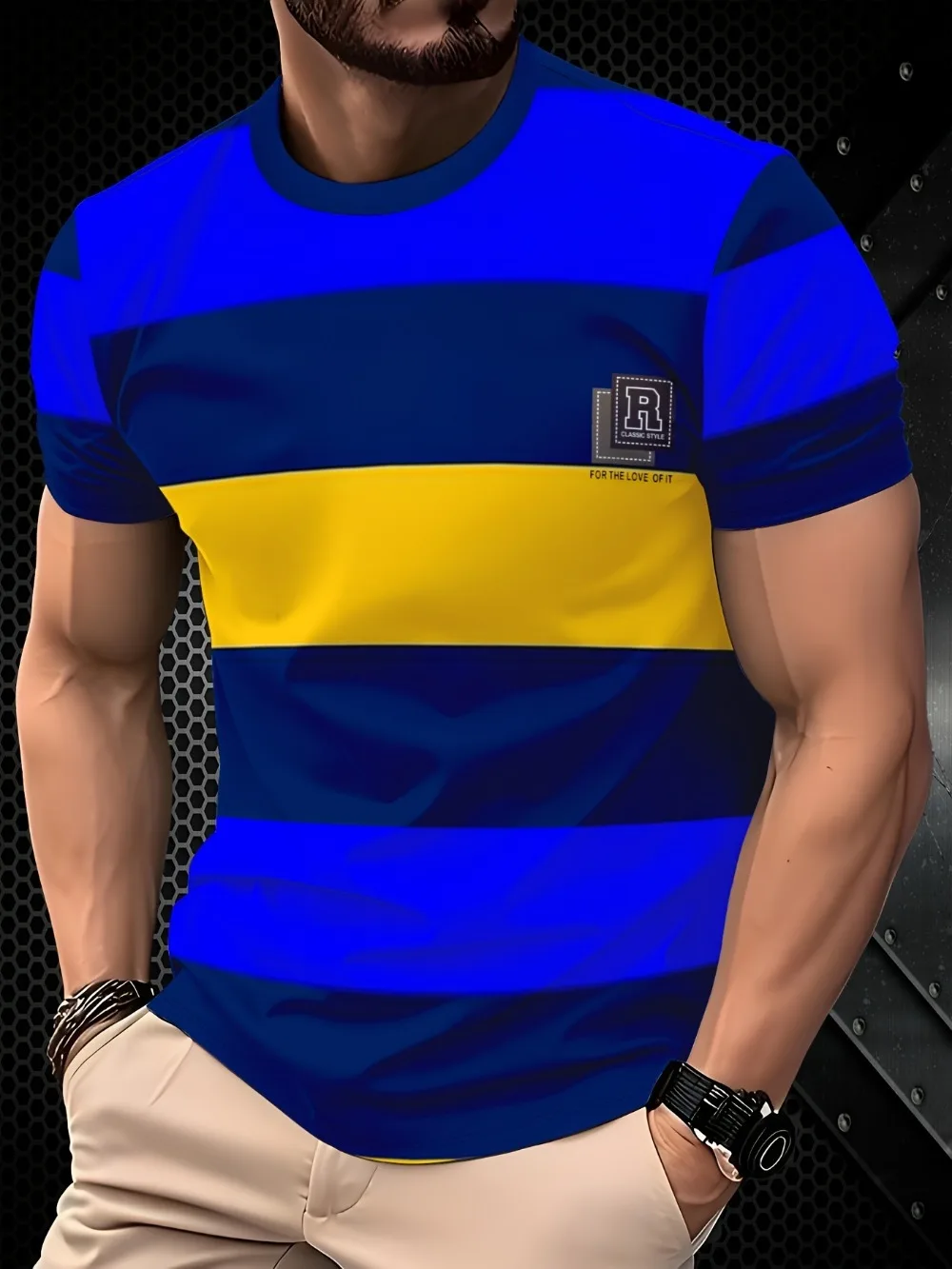 Harajuku Blue Yellow and Navy Blue Horizontal Stripe 3D Printed Men T-shirt Fashion Loose Casual Breath Quick-dry Outdoor Cloth