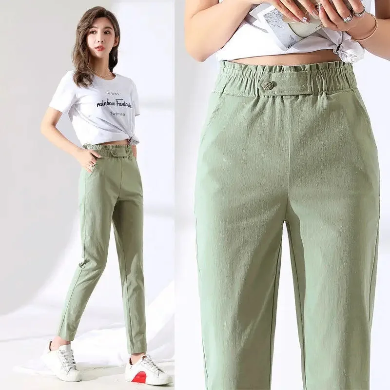 Ice Silk Imitation Cotton And Linen Loose Casual Pants Female Summer New Students Korean Harlan Pants Women Slim Radish Trousers