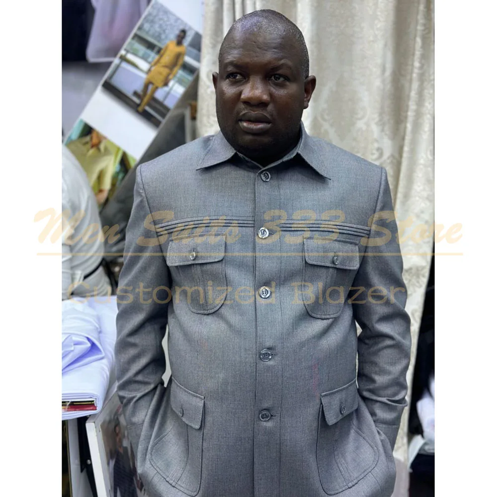 

KSDN Grey Suits for Men 2025 Elegant Single Breasted Stand Lapel Slim Fit 2 Piece Jacket Pants Outfits Customized Clothing 2025