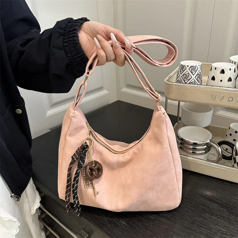 Women's Lightweight Fabric Shoulder Bag with Slouchy Shape and Zip Closure Casual High Quality Crossbody Purse for Outings