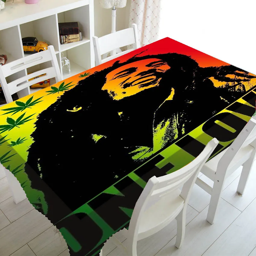Novelty Reggae Rasta Music Bob Marley Birthday Party Home Decor Jamaica Flag Marley Table Cloth Table Cover Rectangle Tablecloth