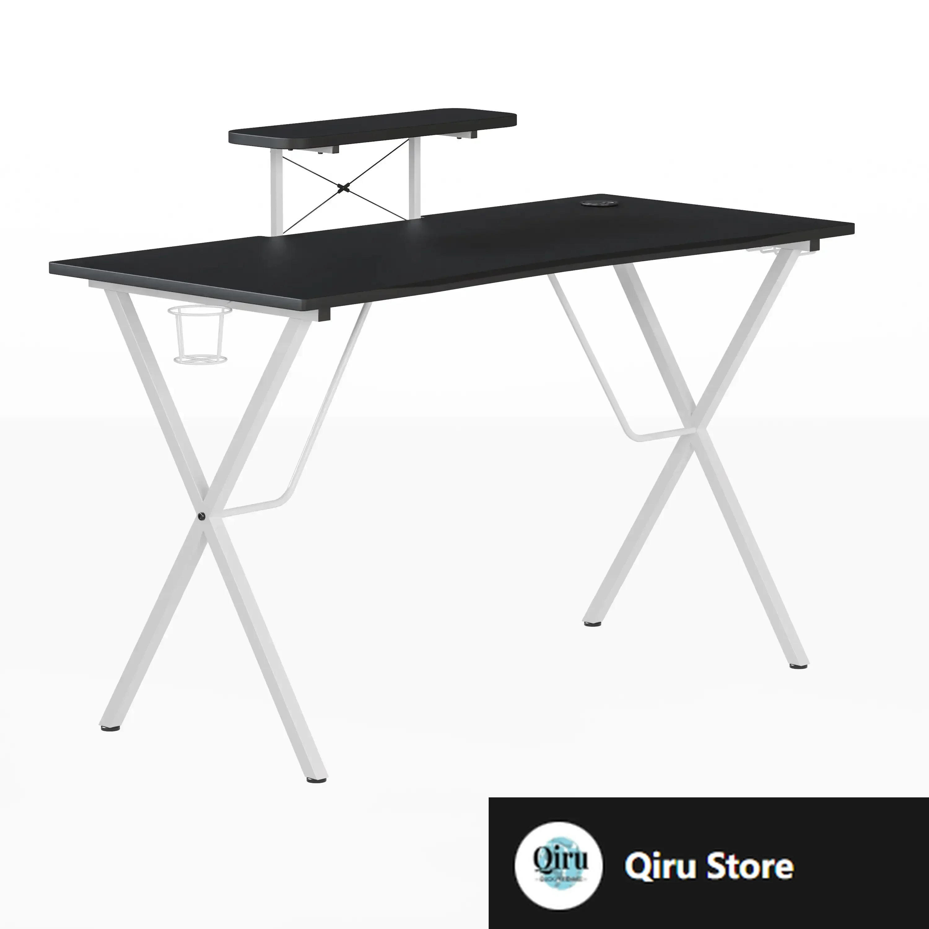 

Furniture Mallot Black Gaming Desk and White Frame with Cup Holder, Headphone Hook, and Monitor/Smartphone Stand