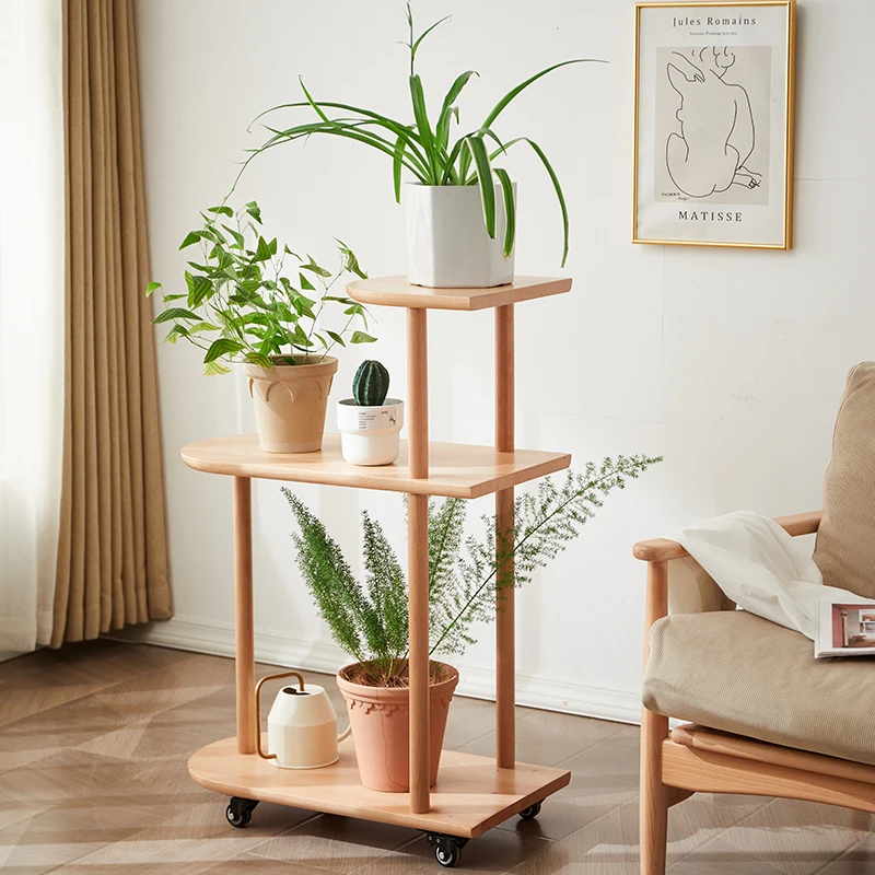 

Multi-layer movable flower stand with wheels, beech simple balcony, indoor side few living room floor-to-ceiling hanging orchid