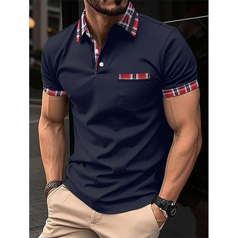 

Summer Comfortable Men's Short Sleeved Polo Shirt with Ribbon Pockets for Casual Outdoor Sports and Fashionable Design