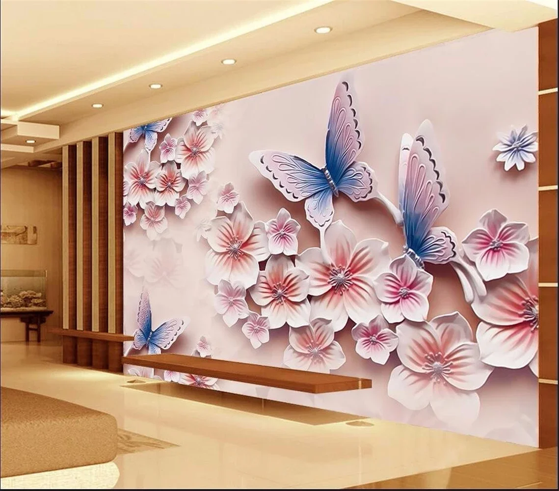 Custom papel de parede 3D photo wallpaper for walls 3 d Relief murals TV backdrop butterfly orchid flowers mural wall paper