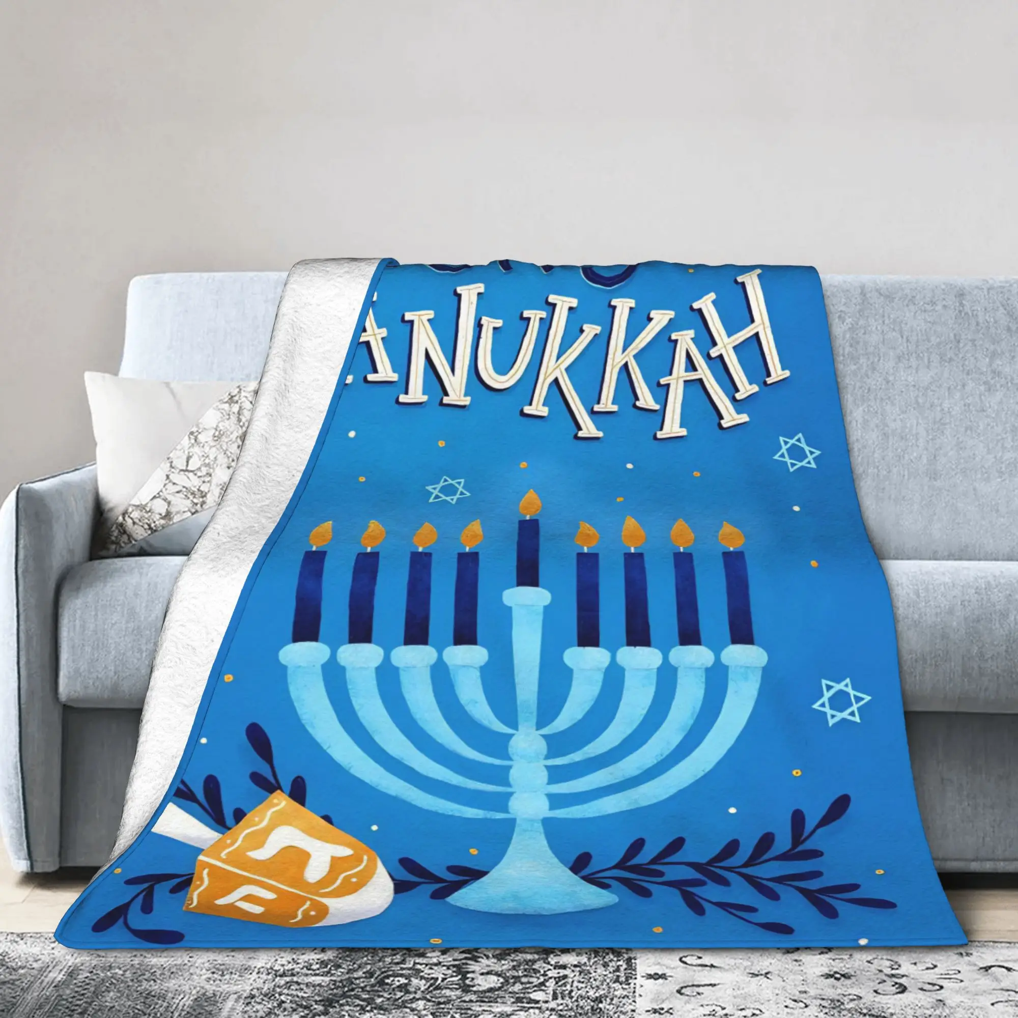Happy Hanukkah  Super Soft Blanket  Travel Plush Throw Blanket Comfortable Bedroom Flannel Bedspread Sofa Bed Cover