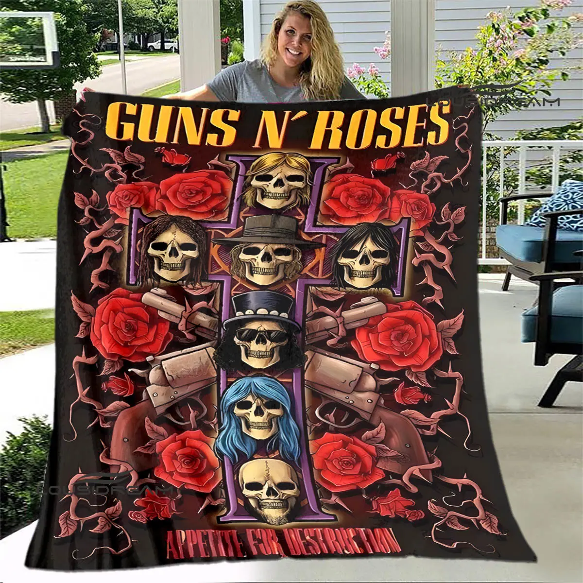 Guns n\'roses band retro print blanket Flannel Soft Comfort Blanket Home Travel Blanket Kids Warm Blanket birthday gift