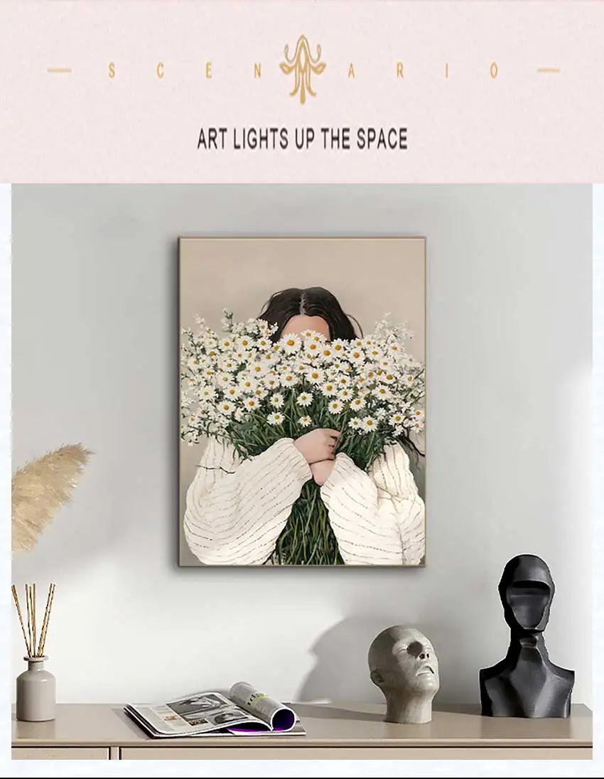 Japanese Woman Abstract Poster Wall Art, Woman with Flowers Eclectic Print, Emerald Abstract Figure Art Wall Decor
