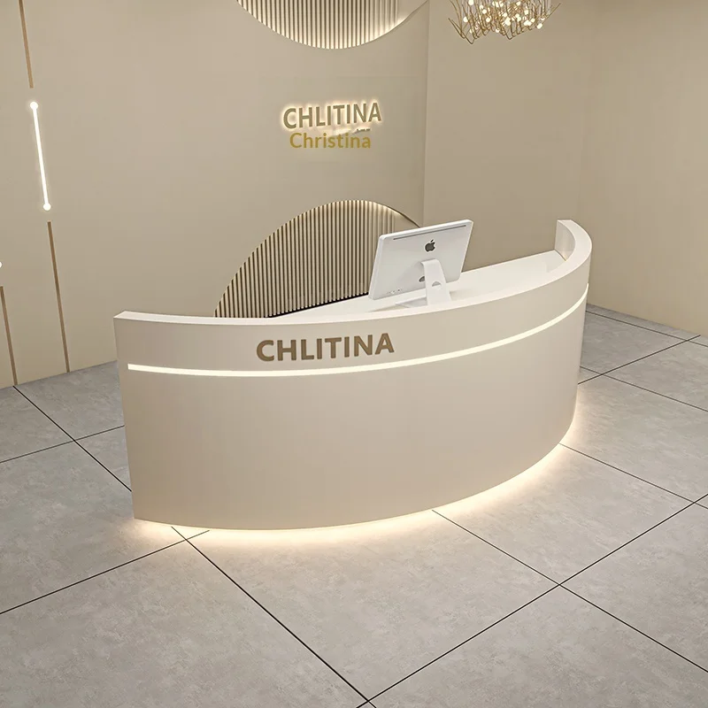 *Modern Minimalist Reception Desk with Storage for Beauty Salon Clothing Store Bar Hotel-Rounded Arc