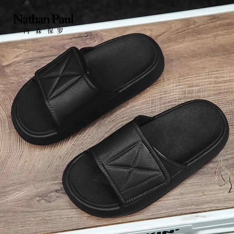 Velcro slippers men\'s summer wear stepping on shit feeling beach one-word non-slip sports leisure