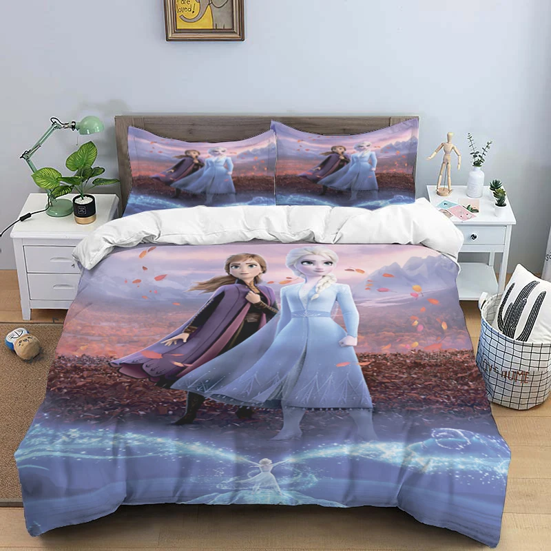 Imagem -03 - Conjunto de Cama Disney Cartoon com Fronha Frozen Elsa Print Capa para Crianças Adultos Rei Rainha Tamanho Completo Gêmeo Peças