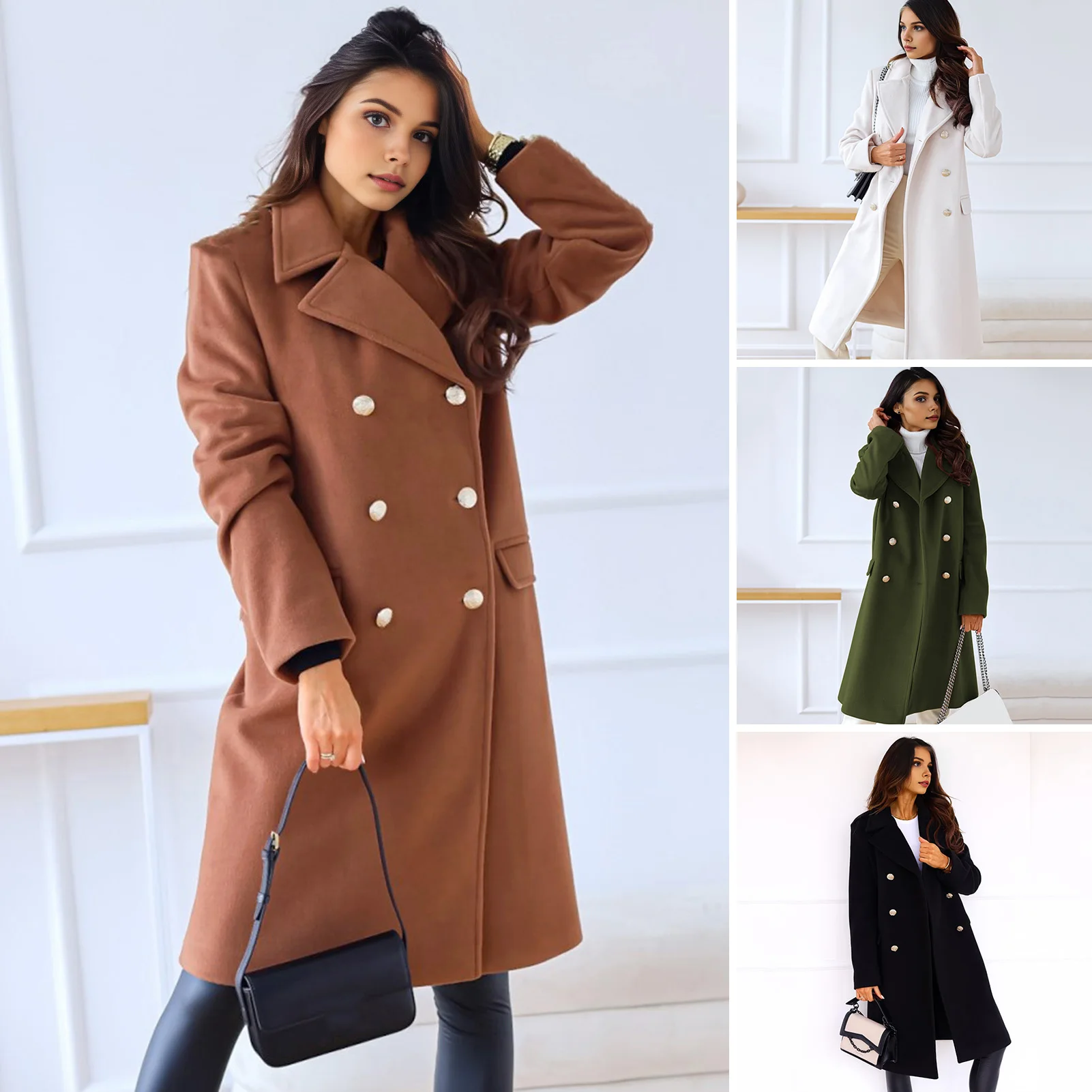 Простое элегантное пальто, пальто, женский повседневный длинный пиджак с клапанами и карманами, универсальный шерстяной пиджак для свидания