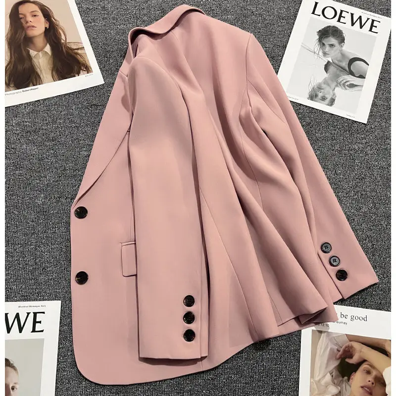 New Spring Autumn Women Pink Casual Blazers Coats Fashion Loose Versatile Solid Suit Tops