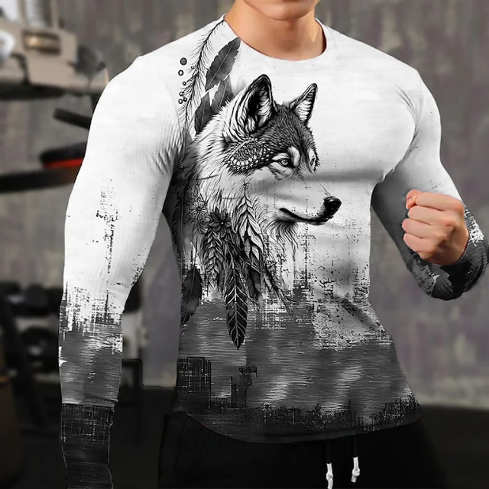 

New Cotton Animal T Shirt Mens Fall Clothing Eagle Graphic Apparel Streetwear Oversized Long Sleeve Tops For Male Shirt Tee