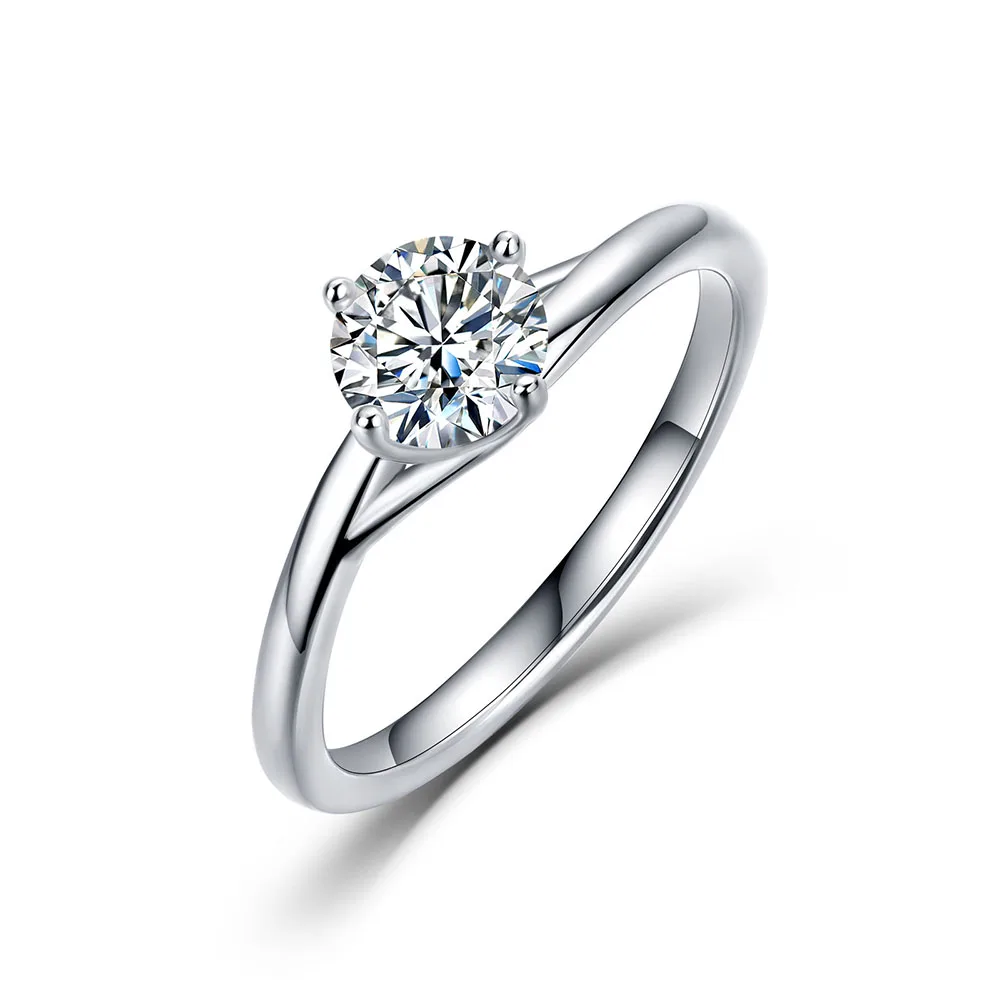 Apexelle Brand Classic Jewelry 925 Sterling Silver Rings Round Moissanite Four Prong Solitaire Ring Dainty Jewelry