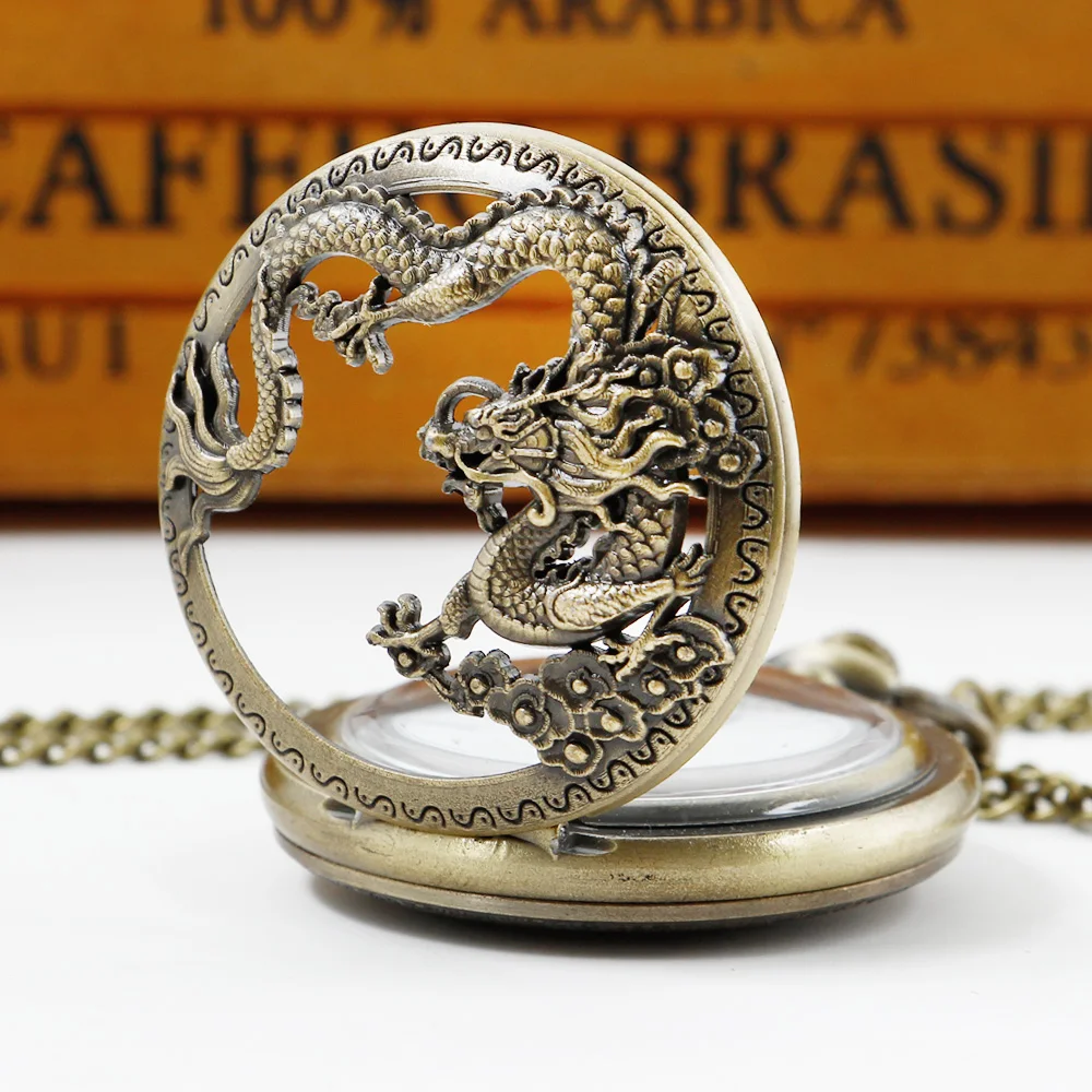 Dropshipping Vintage Dragon Carve Pocket Watch Male Fashion Personality Quartz Pendant Clock Unique Gifts Reloj