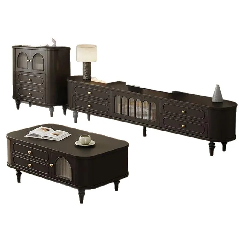 Simple side cabinet installation-free cabinet antique solid wood TV cabinet French
