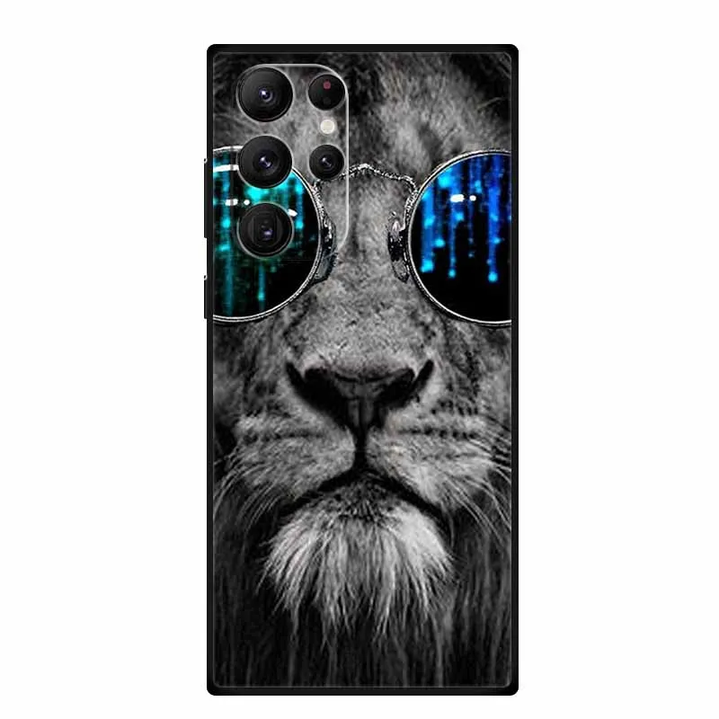 Coque arrière souple en silicone noir pour Samsung Galaxy, housse de téléphone, chat loup discutant, S22 Ultra, S 22 Ultra