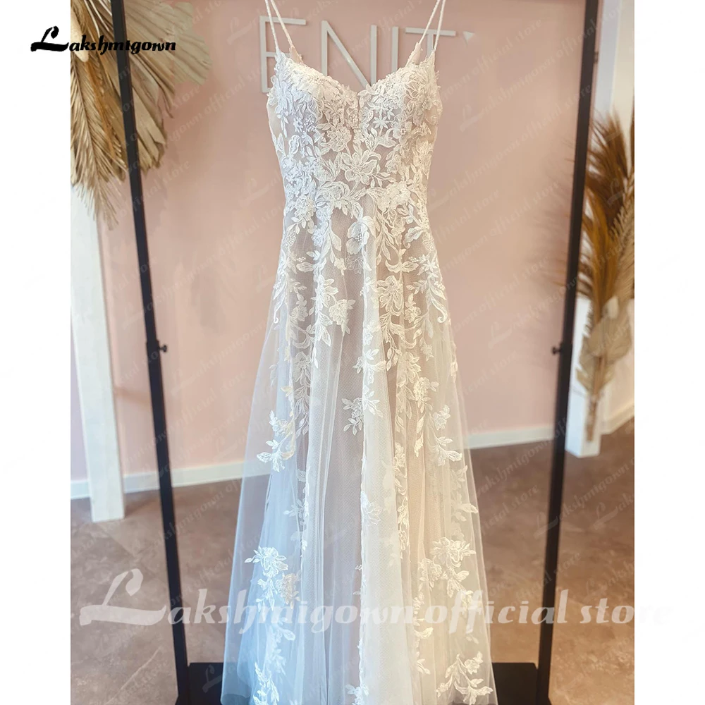 

Lakshmigown V Neck A Line Wedding Dress 2023 Lace Appliques Backless Plunging Robe Civil Robe Bride Gown trouwjurk Robe De Marie