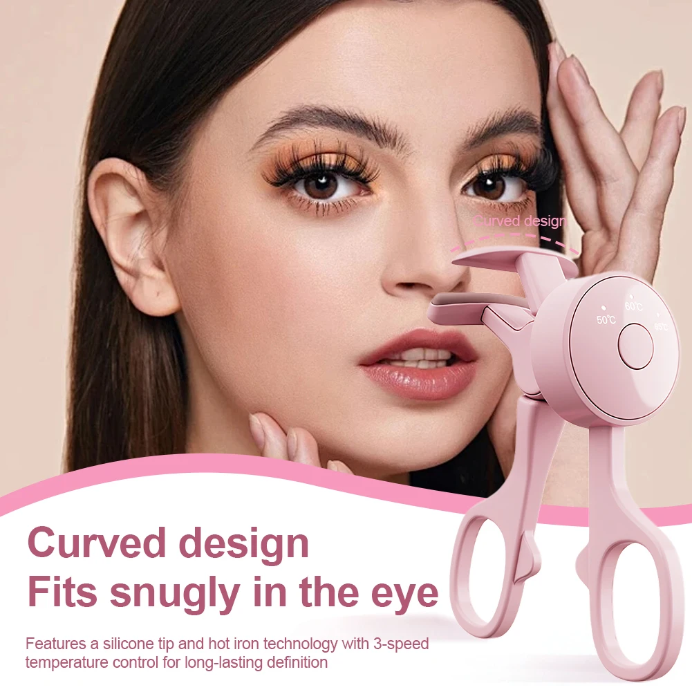 Heated Eyelash Curler Electric 3-Level Temperature Control Long-Lasting Rechargeable Curl Electric Eye Lash Perm Makeup Tools