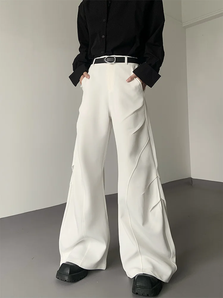 

Мужские брюки HANY с высокой талией, широкими штанинами, белые, с плиссировкой, микро-клеш, повседневные, молодежные, в корейском стиле