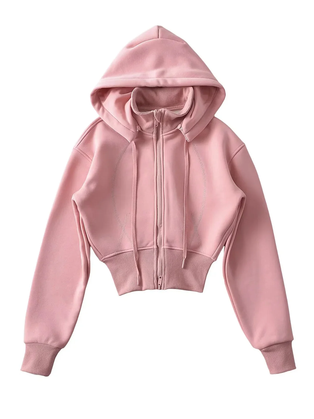 Suda Corta con Capucha Estilo Americano, Forro Polar, Chaqueta Ajustable en la Cintura para Mujer, Ropa Deportiva de Colo...