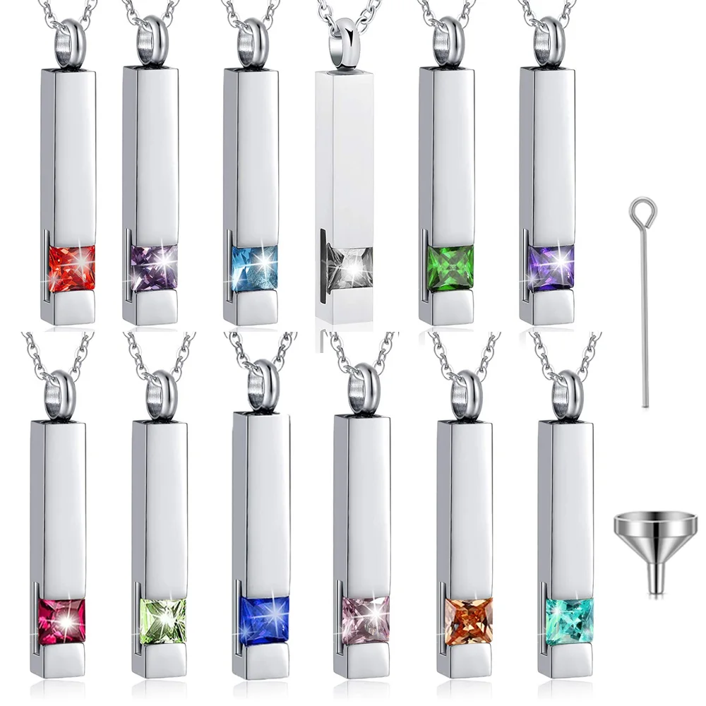 Urn Necklaces for Ashes Crystal Cremation Urn Jewelry Birthstone Cube Urns for Human Ashes Memorial Ashes Necklace Pendant