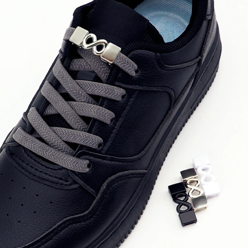 

New Metal 8 Buckle Shoe Laces Sneakers No Tie Elastic Shoe Laces Kids Adults 8cm Wide Quick On/Off Shoe Laces 23 Colors