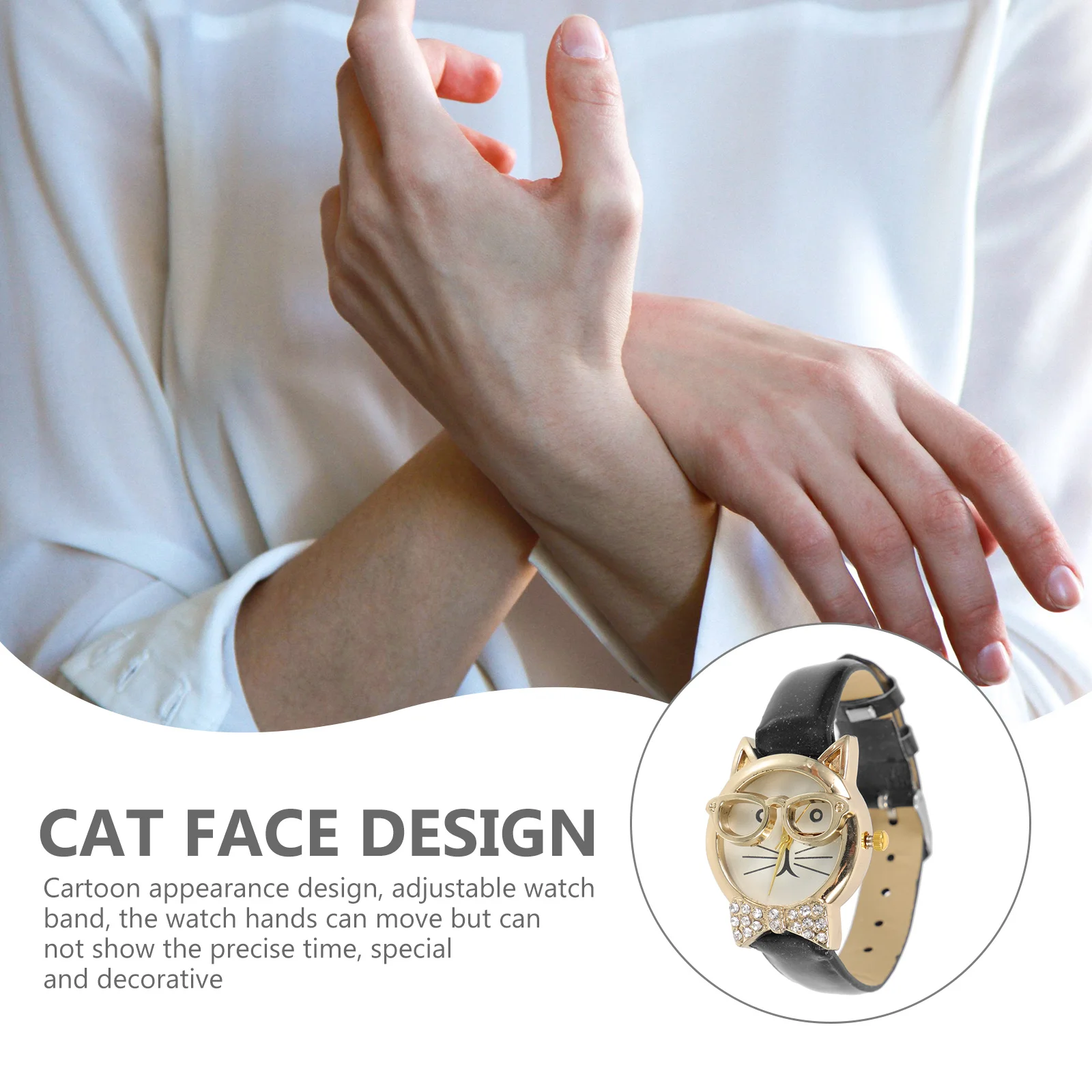 

Cat Face Cartoon Wristwatch Lightweight Adjustable Band Funny Decorative Gift Watch Leisure Wrist Watch Women Everyday Use