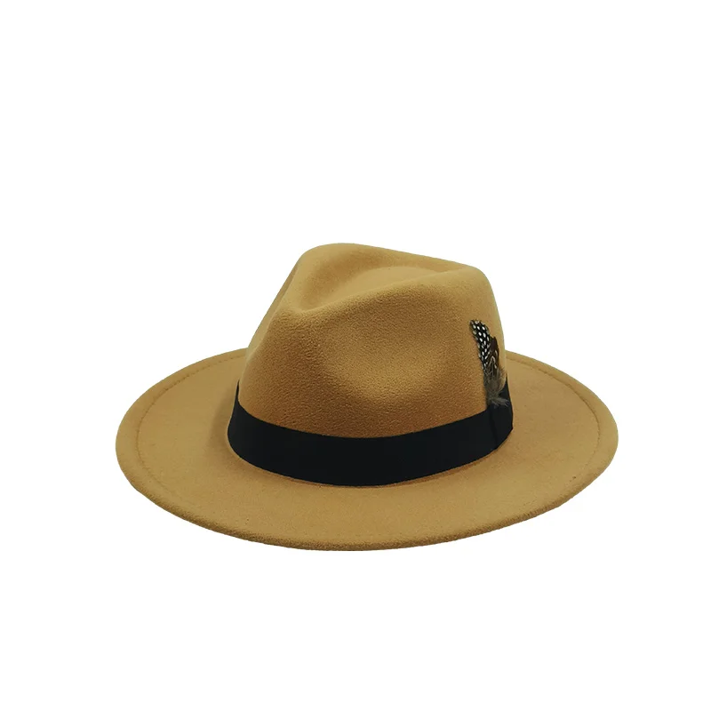 7cm Fedora z szerokim rondem brzoskwiniowe serce cylinder męskie pióro Fedora taśma Panama jazzowy kapelusz biznes kapelusz hurtowy sombrero