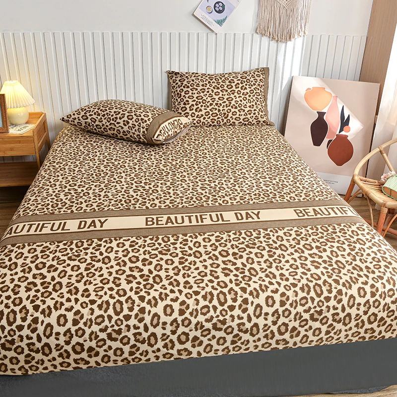 Leopard Print Fitted Sheet Wild Animal Cheetah Skin Texture Bed Cover Romantic Fashion Bed Sheet Set with 2 Pillowcase Twin King