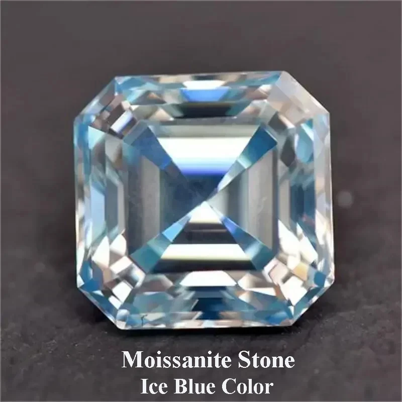 

Moissanite Stone Asscher Cut Ice Blue Color Advanced Jewelry Pass Diamond Tester DIY Ring Main Materials with GRA Certificate