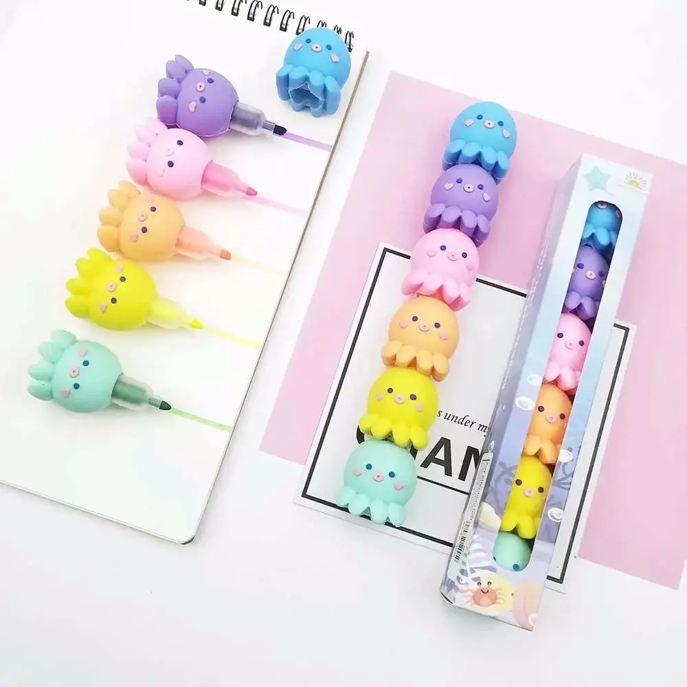 Cute Assembly School Office Supply Highlight Mark Stationery Octopus Marker Pen Writing Tool Highlighter Fluorecent Pen