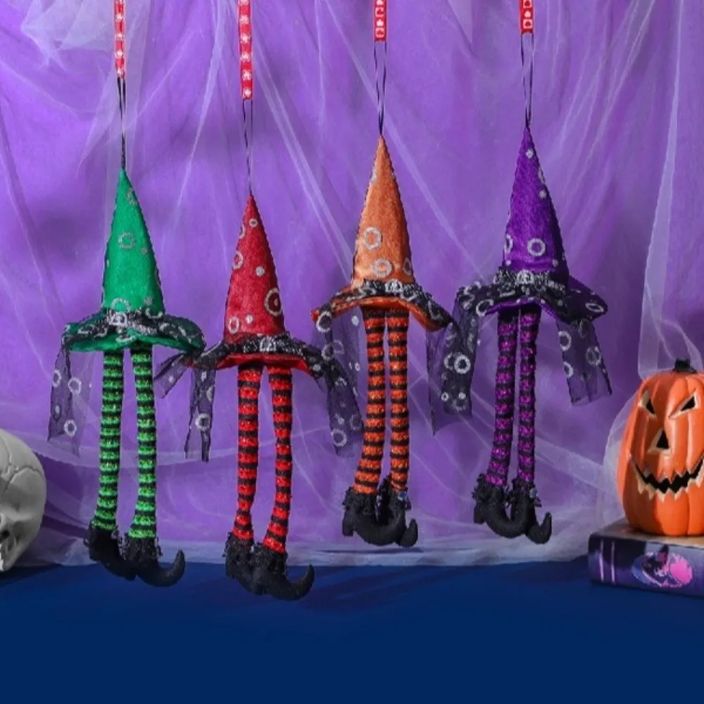 Glowing Long Leg Witch Hanging Ornament Striped Long Legs Spooky Party Witch Leg Pendant Curved Black Boots Witch Theme