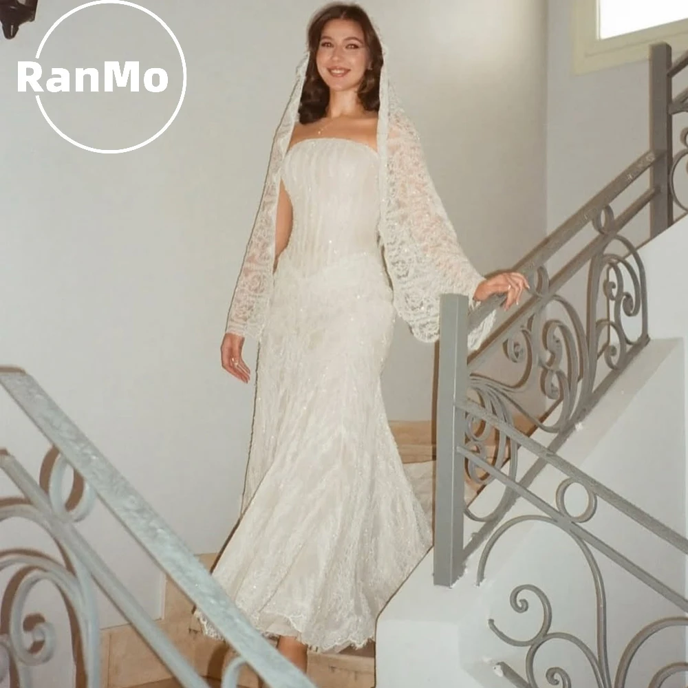 Ranmo Exquisite A-line Luxury Wedding Dress Strapless 2026 New Beading Lace Bridal Gown Court Train Customized Vestidos De Novia
