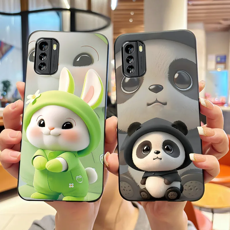 Funda negra Popular de color gelatina para Nokia G60 5G, carcasa con diseño de conejito esponjoso a la moda para Nokia G100, cubierta suave a prueba de golpes