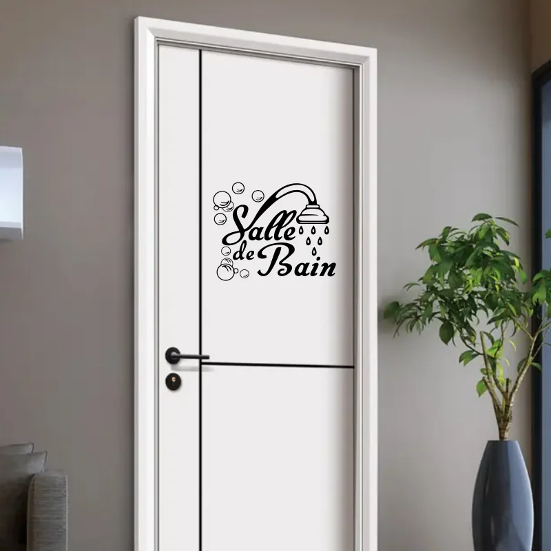 French Salle De Bain Bathroom Door Sticker Decal Bath Lave Room Bubble Vinyl Home Decor