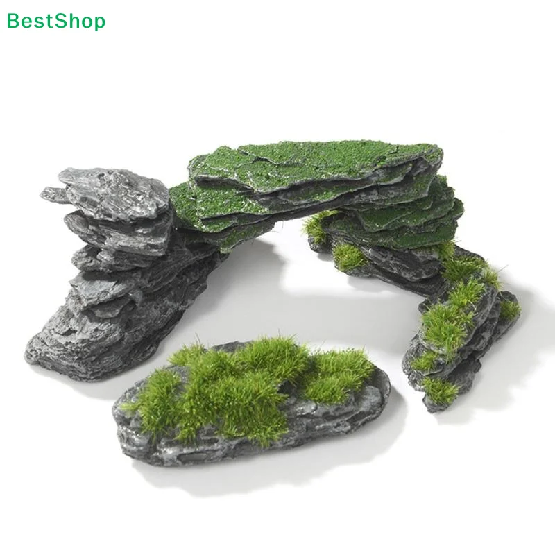 1/5Pcs 3.5-8cm Length Mini Moss Covered Forest Rock Model Irregular Simulation Rock For Micro-landscape Outdoor Decoration